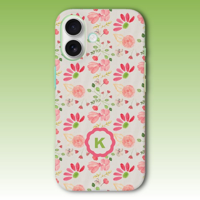 Pink and Green Floral Botanicals Monogram Case-Mate iPhone Case (Creator Uploaded)