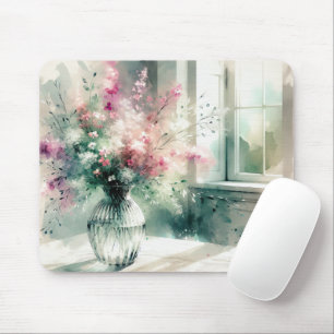 Pink And Green Floral Bouquet Mouse Mat