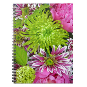 Pink and green floral bouquet notebook