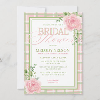 Pink and Green Floral Bridal Shower Invitation