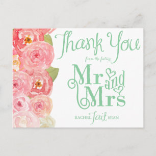 Pink and Green Floral Bridal Shower Thank You Postcard