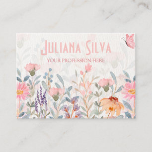 Pink and Green Floral Butterfly with QR Business Card