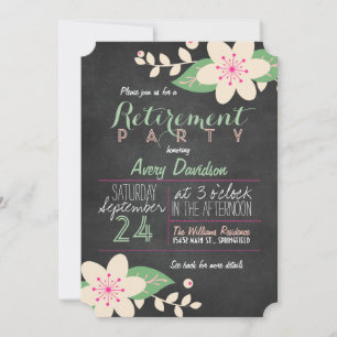 Pink and Green Floral Chalkboard Retirement Party Invitation
