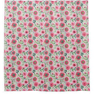 Pink and Green Floral Cottagecore Shower Curtain
