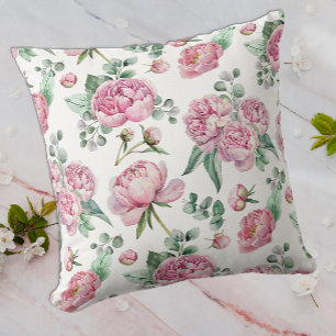 Pink and Green Floral Eucalyptus Pattern Cushion