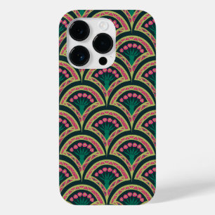 Pink and Green Floral Fan Pattern Case-Mate iPhone 14 Pro Case