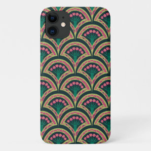 Pink and Green Floral Fan Pattern iPhone 11 Case
