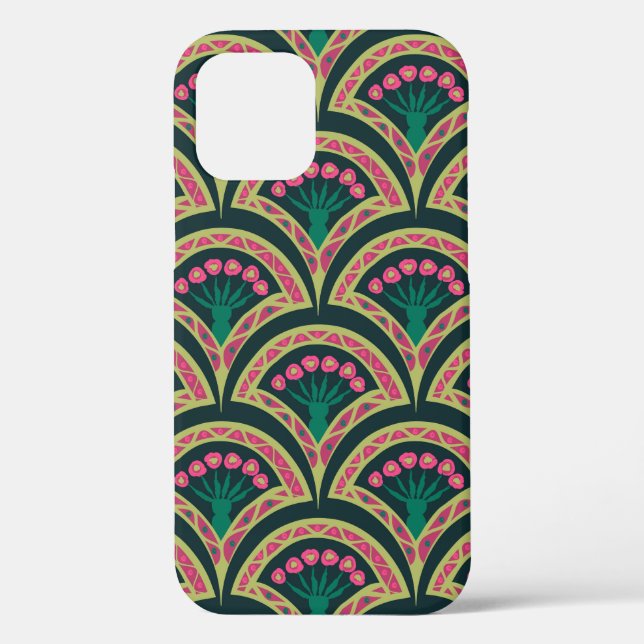 Pink and Green Floral Fan Pattern Case-Mate iPhone Case (Back)