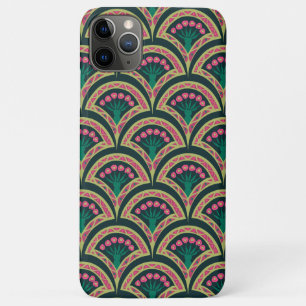Pink and Green Floral Fan Pattern iPhone 11 Pro Max Case