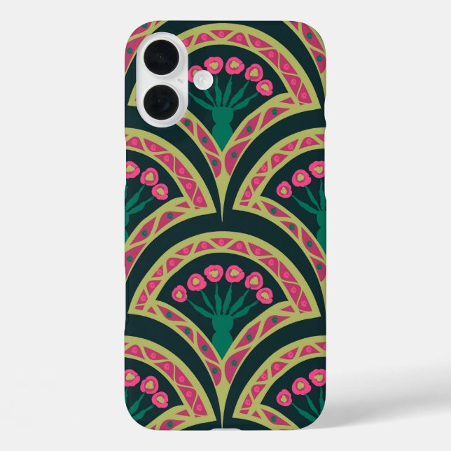 Pink and Green Floral Fan Pattern Case-Mate iPhone Case (Back)
