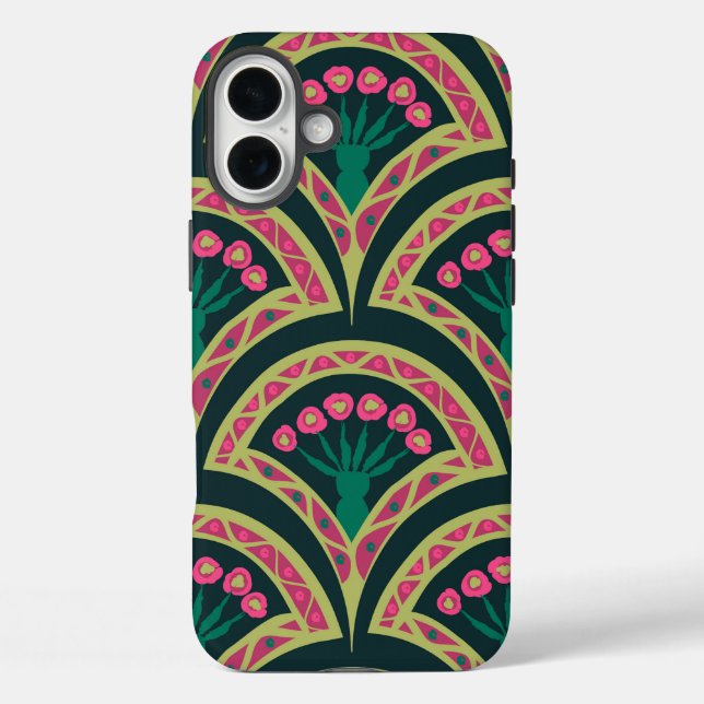 Pink and Green Floral Fan Pattern Case-Mate iPhone Case (Back)