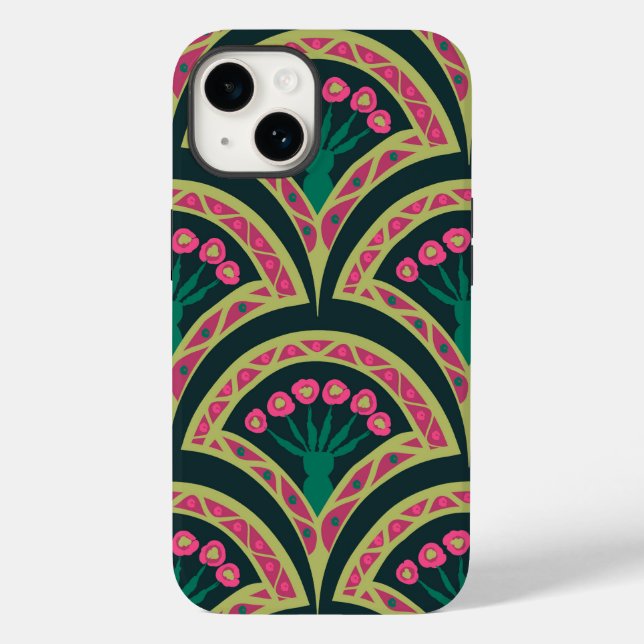 Pink and Green Floral Fan Pattern Case-Mate iPhone Case (Back)
