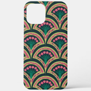Pink and Green Floral Fan Pattern iPhone 12 Pro Max Case