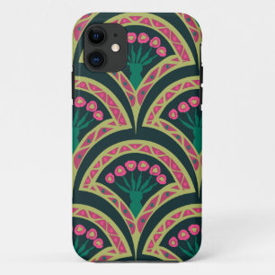 Pink and Green Floral Fan Pattern iPhone 11 Case
