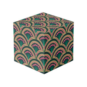 Pink and Green Floral Fan Pattern Cube