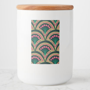 Pink and Green Floral Fan Pattern Food Label