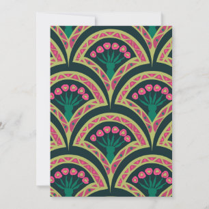 Pink and Green Floral Fan Pattern Invitation
