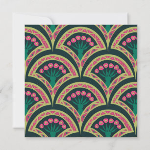 Pink and Green Floral Fan Pattern Invitation