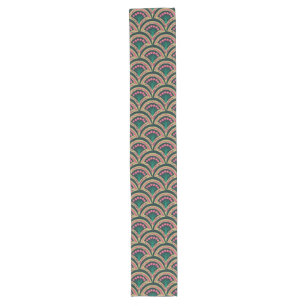 Pink and Green Floral Fan Pattern Long Table Runner