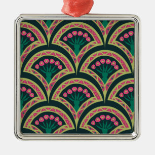 Pink and Green Floral Fan Pattern Metal Tree Decoration
