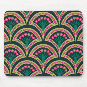 Pink and Green Floral Fan Pattern Mouse Mat