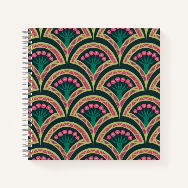 Pink and Green Floral Fan Pattern Notebook (Front)