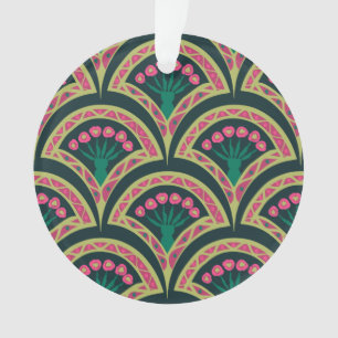Pink and Green Floral Fan Pattern Ornament