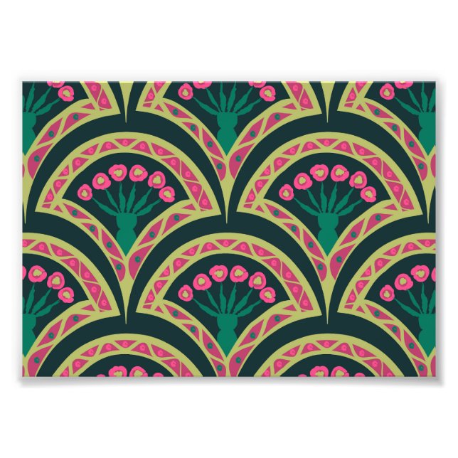 Pink and Green Floral Fan Pattern Photo Print (Front)