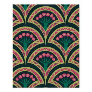 Pink and Green Floral Fan Pattern Poster