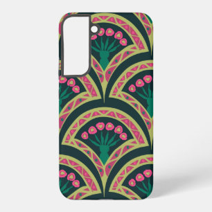 Pink and Green Floral Fan Pattern Samsung Galaxy Case