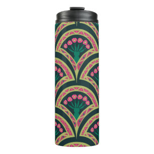 Pink and Green Floral Fan Pattern Thermal Tumbler
