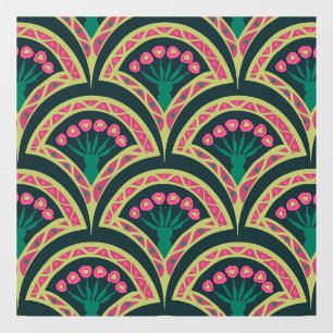 Pink and Green Floral Fan Pattern Window Cling