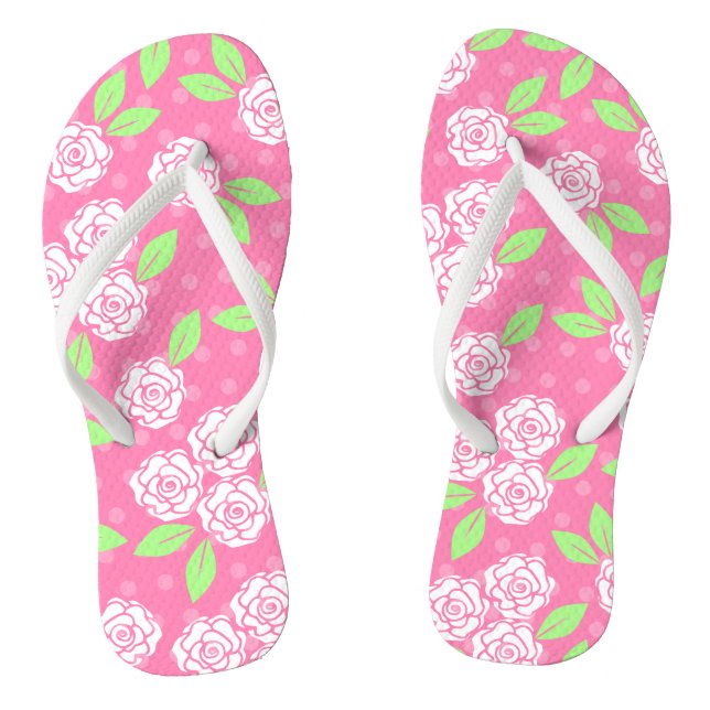 Pink and Green Floral Flip Flops (Footbed)