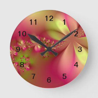 Pink and Green Floral Fractal Wall Clock