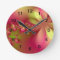 Pink and Green Floral Fractal Wall Clock