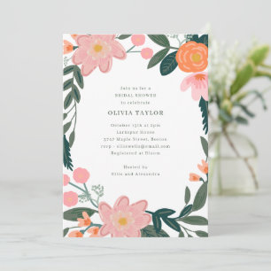 Pink and Green Floral Garden Summer Bridal Shower Invitation