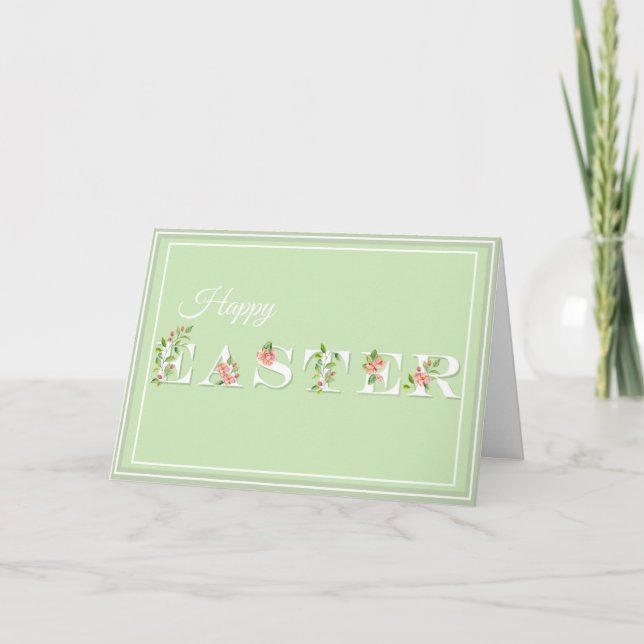 Pink and Green Floral Happy Easter Greeting Card (Front)