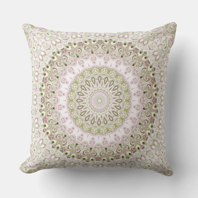 Pink and Green Floral Mandala Pattern Design Cushion (Front)