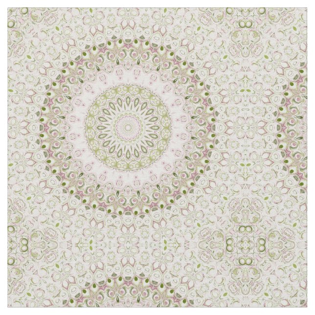 Pink and Green Floral Mandala Pattern Design Fabric (Close Up)