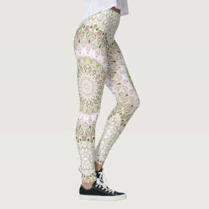 Pink and Green Floral Mandala Pattern Design Leggings