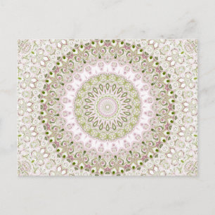 Pink and Green Floral Mandala Pattern Design Postcard