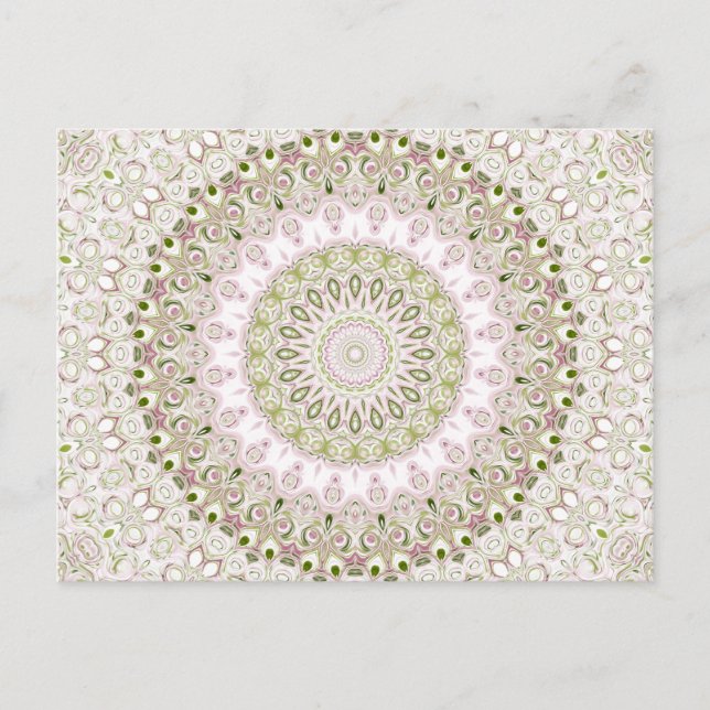 Pink and Green Floral Mandala Pattern Design Postcard (Front)