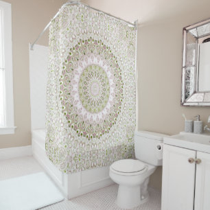 Pink and Green Floral Mandala Pattern Design Shower Curtain