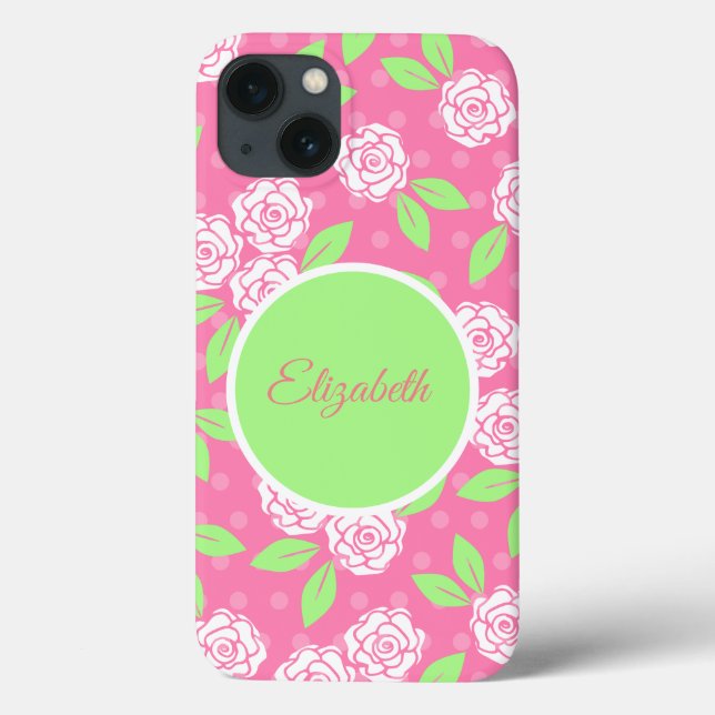 Pink and Green Floral Monogrammed  Case-Mate iPhone Case (Back)