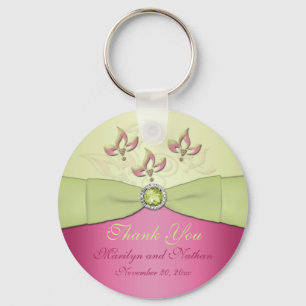 Pink and Green Floral Monogrammed Keychain