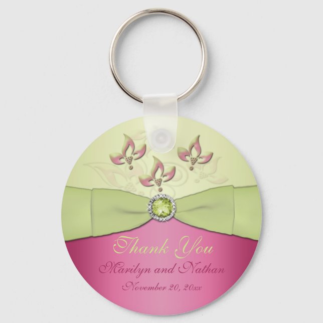 Pink and Green Floral Monogrammed Keychain (Front)