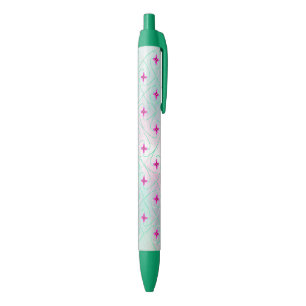 Pink and green floral pattern black ink pen