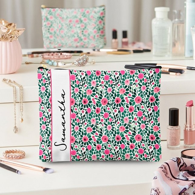 Pink and green floral personalised accessory pouch (Creator Uploaded)
