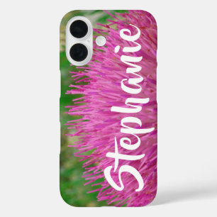 Pink and Green Floral Personalised Name iPhone 16 Case