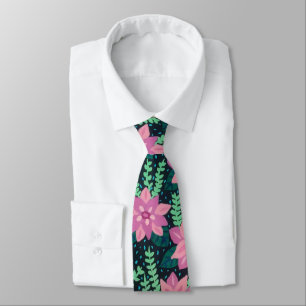 Pink and Green Floral Print on Black Tie